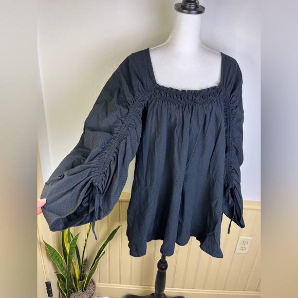 Free People S Black Cotton Mini Dress Tunic Square Neck Puff Sleeve Whimsigoth - Picture 9 of 11